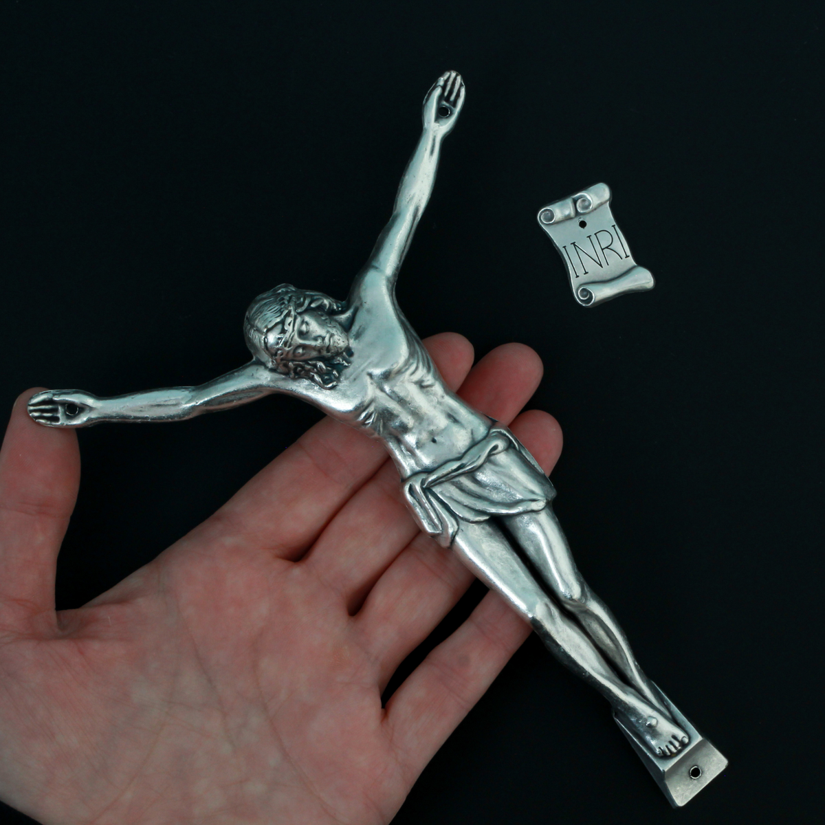Large Silver Corpus for Crucifix - Body of Christ 5-3/8" Long w/ pre dilled 2mm holes