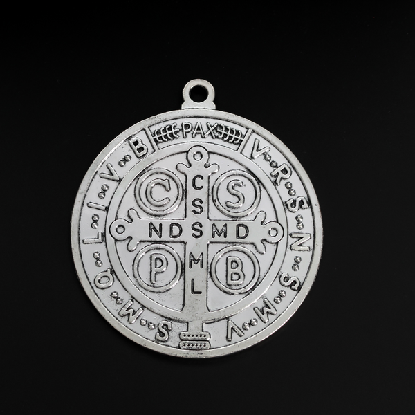Large 4 inch round St. Benedict medal protection amulet, zinc alloy made in china.