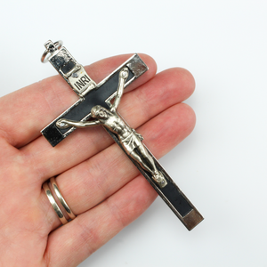 large 3.5" pectoral crucifix metal bound black resin inlay
