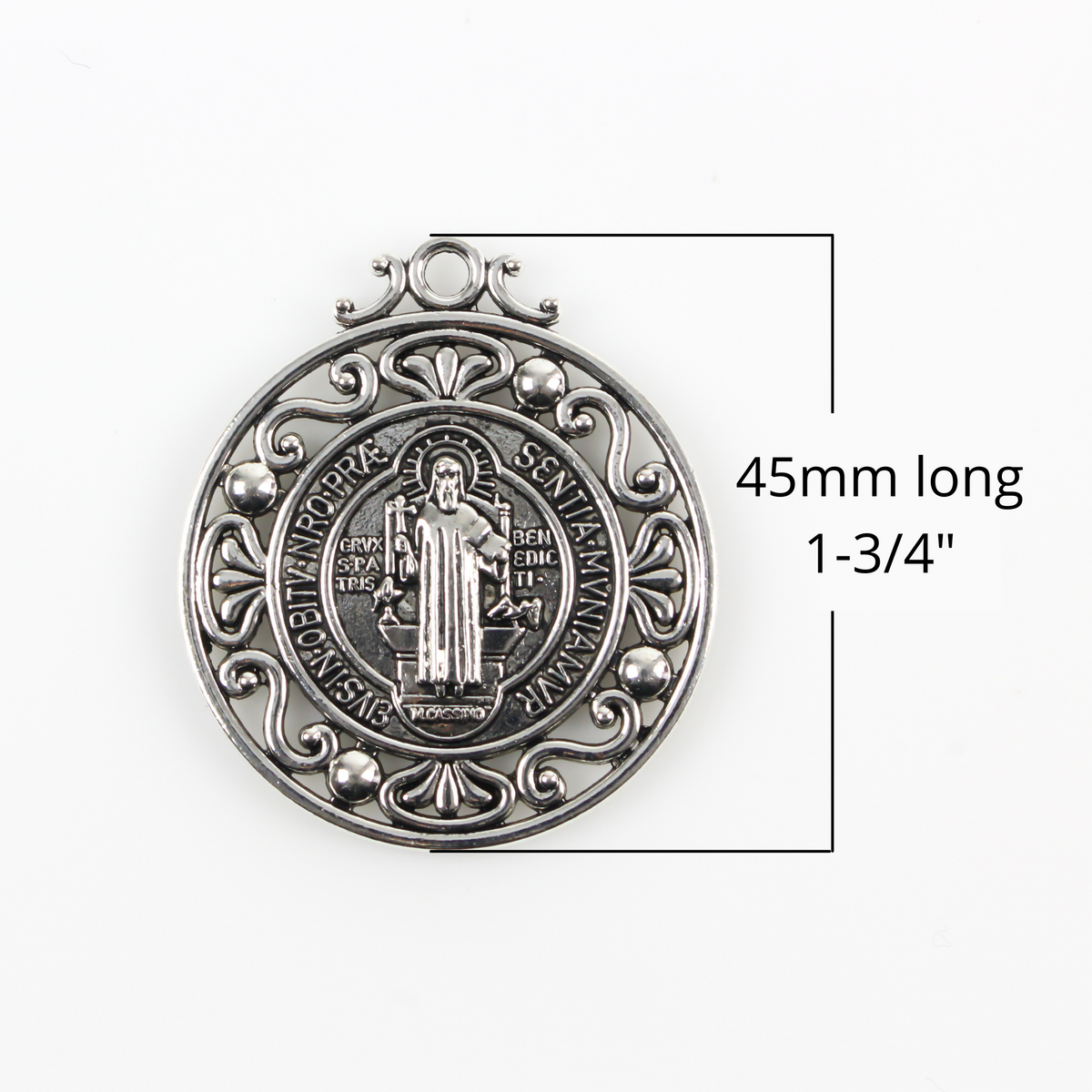 Large Round St. Benedict Medal 1.75" long - Protection Against Evil Spirits and Temptation 1pc