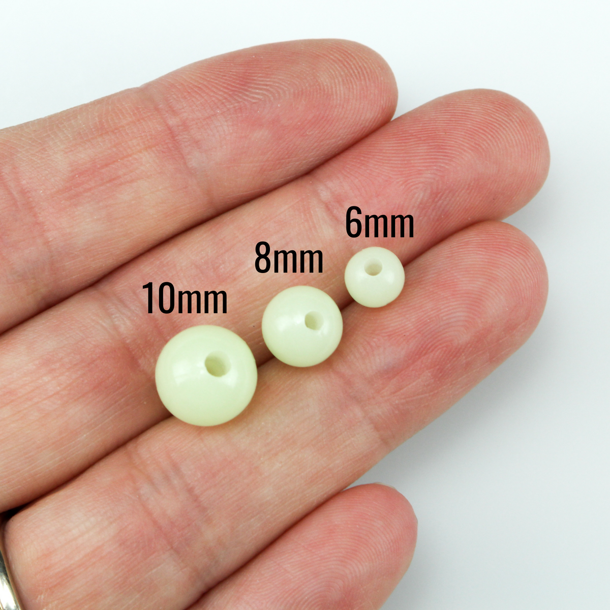 Luminous Acrylic Round Beads - Glow in the Dark 125 Beads in your choice of 6mm, 8mm, 10mm