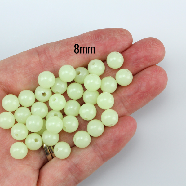 Luminous Acrylic Round Beads - Glow in the Dark 125 Beads in your choice of 6mm, 8mm, 10mm