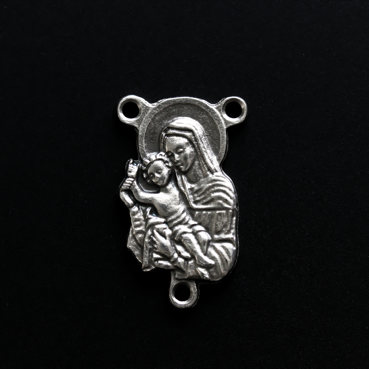 Blessed Virgin Mary holding Infant Jesus rosary centerpiece one inch long