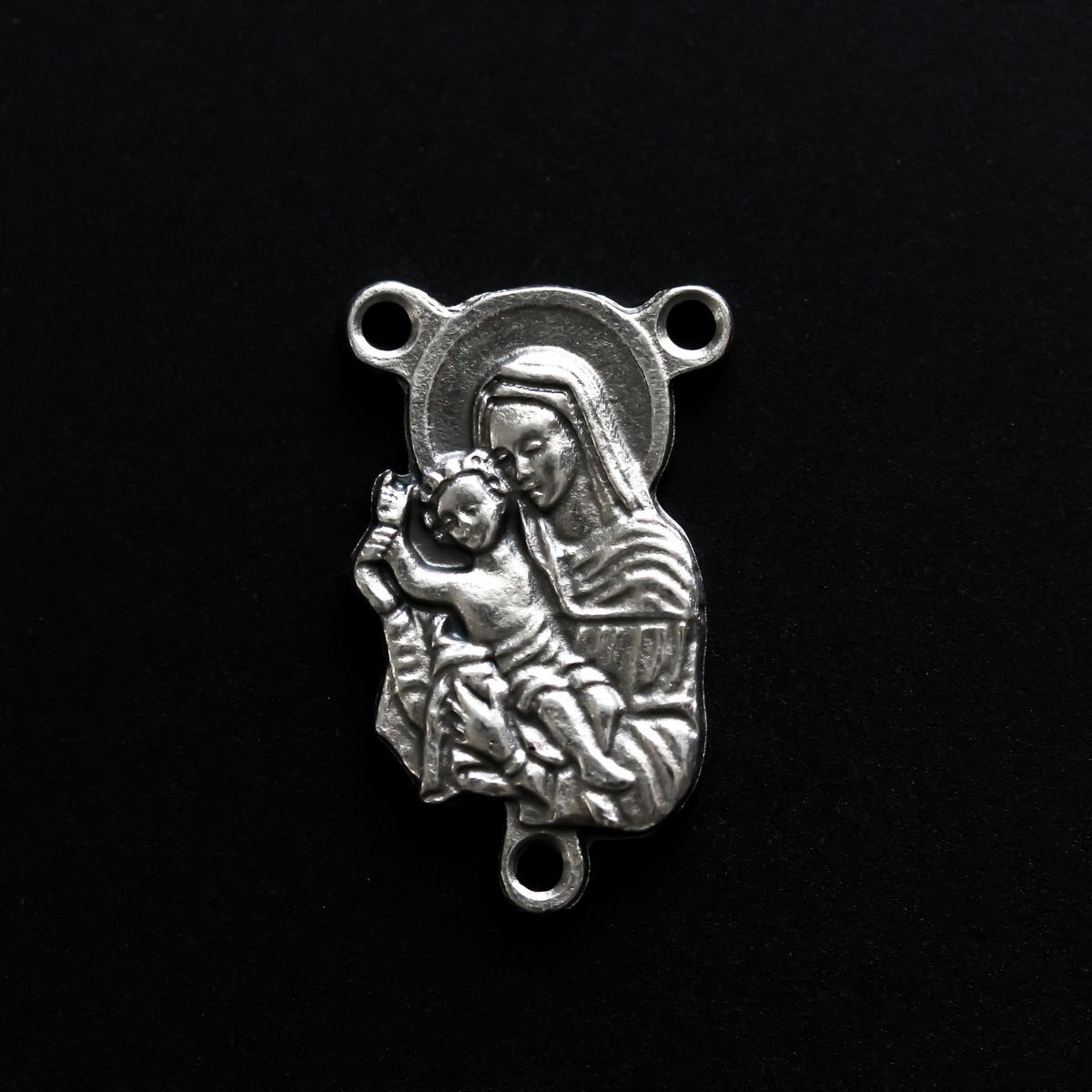 Blessed Virgin Mary holding Infant Jesus rosary centerpiece one inch long