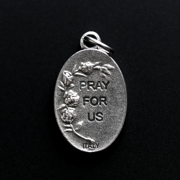 Mary Help of Christians oxidized medal has an image of the Blessed Virgin on the front and the words "Pray for Us" on the back