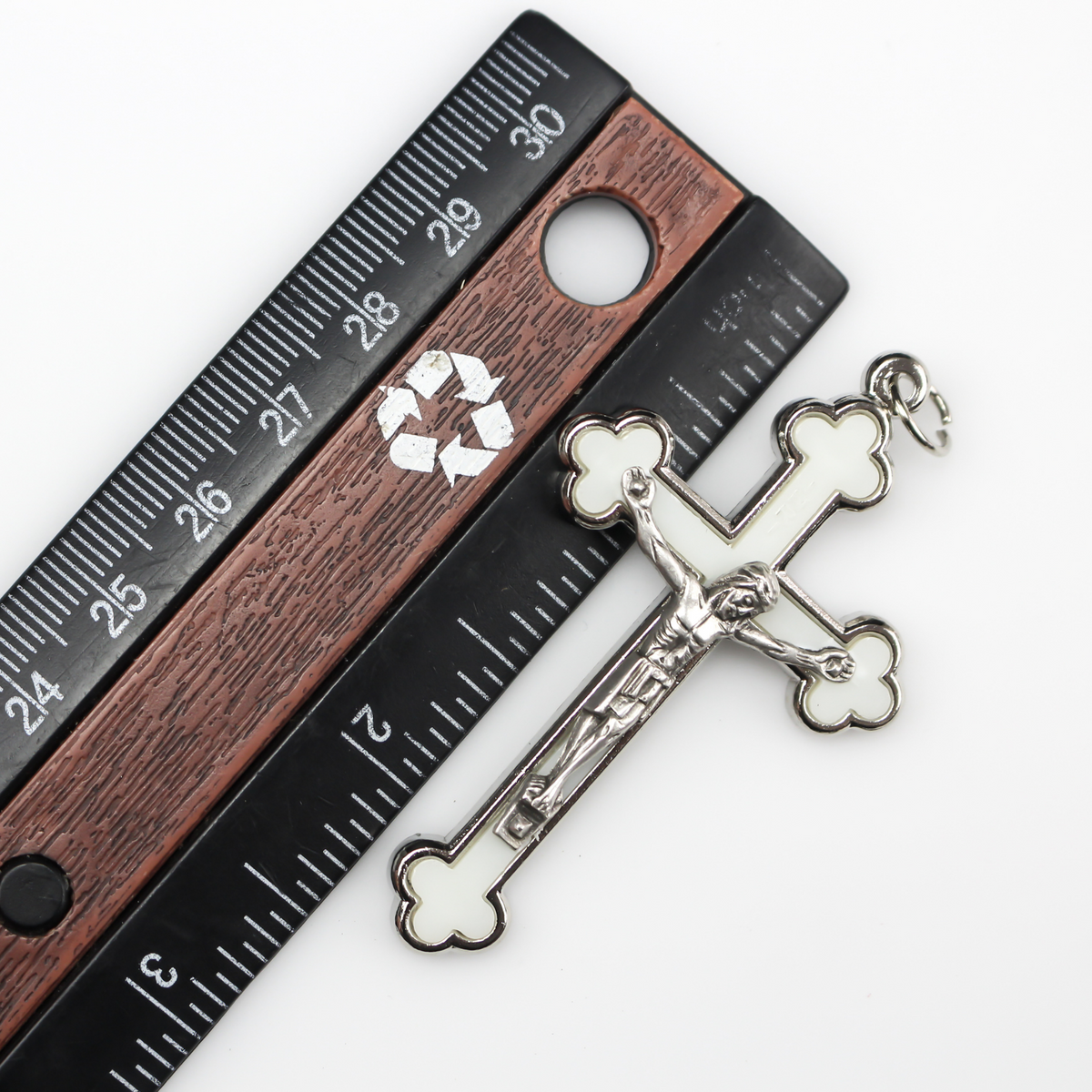 Cloverleaf Budded Crucifix Cross with White Luminous Inlay - Metal Bound Holy Trinity Crucifix 2.5" Long