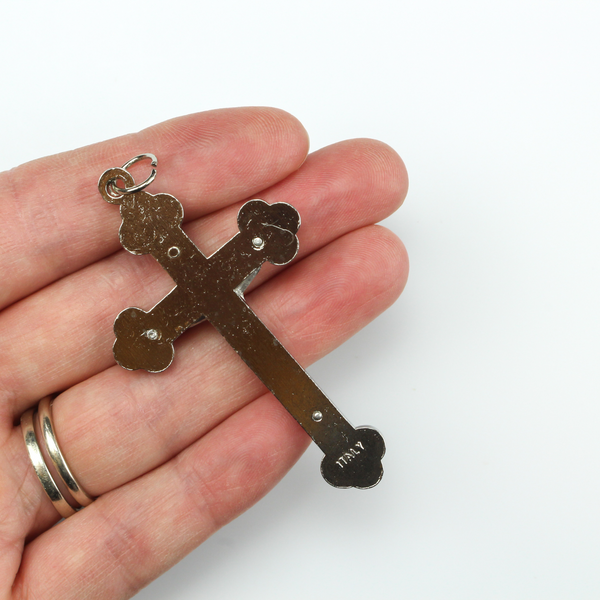 Cloverleaf Budded Crucifix Cross with White Luminous Inlay - Metal Bound Holy Trinity Crucifix 2.5" Long
