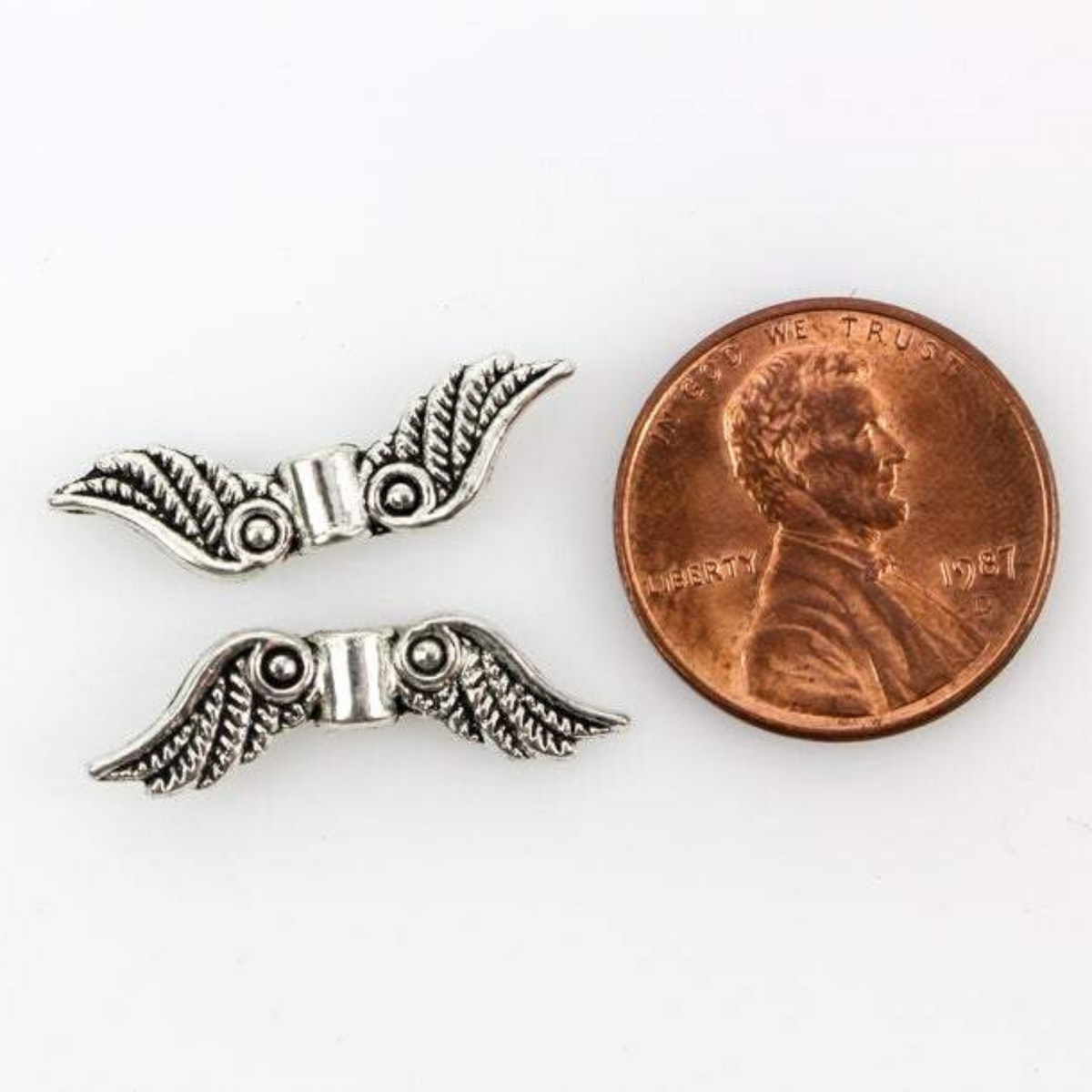 Angel Wing Spacer Beads - Guardian Angel Wing Charms in Antiqued Silver, 30pcs