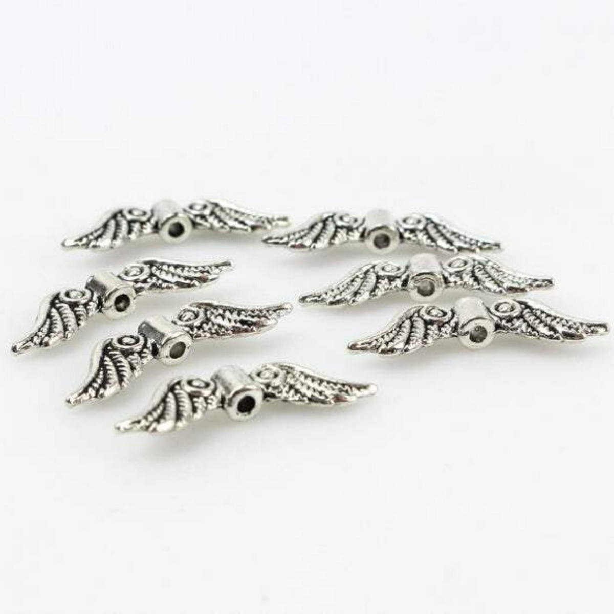 Angel Wing Spacer Beads - Guardian Angel Wing Charms in Antiqued Silver, 30pcs