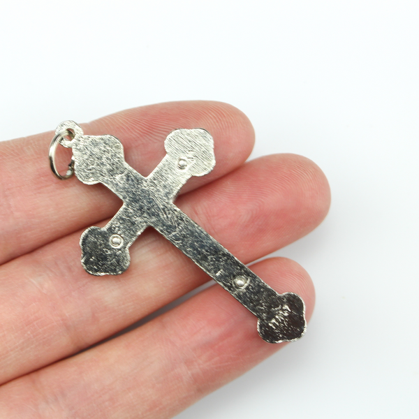 Cloverleaf Budded Crucifix Cross with Black Inlay - Metal Bound Holy Trinity Crucifix 2" Long