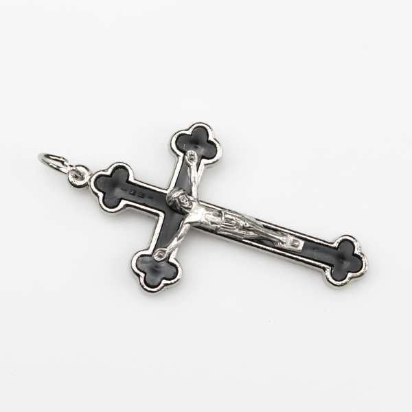 Cloverleaf Budded Crucifix Cross with Black Inlay - Metal Bound Holy Trinity Crucifix 2" Long