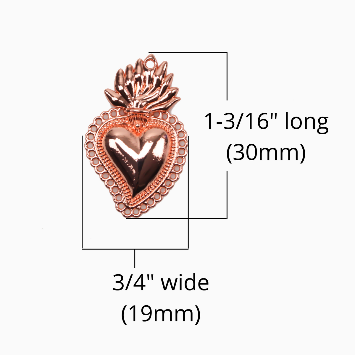 Small Sacred Heart Pendant 30mm Mexican Milagro Style - Shiny Rose Gold Color