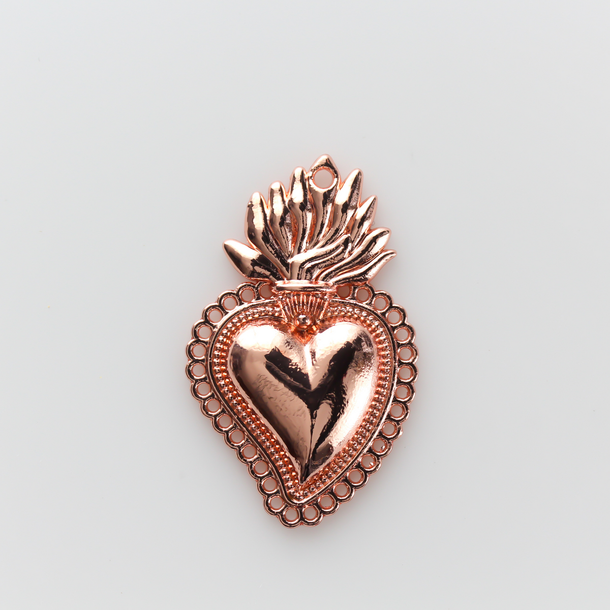 Small Sacred Heart Pendant 30mm Mexican Milagro Style - Shiny Rose Gold Color
