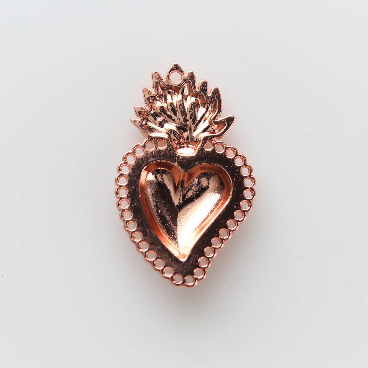 Small Sacred Heart Pendant 30mm Mexican Milagro Style - Shiny Rose Gold Color