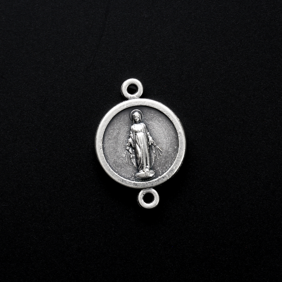 Miraculous Medal Connector Links, Our Father Beads Silver Plated - 6pcs