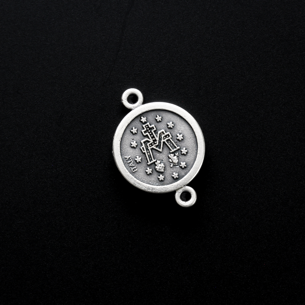 Miraculous Medal Connector Links, Our Father Beads Silver Plated - 6pcs
