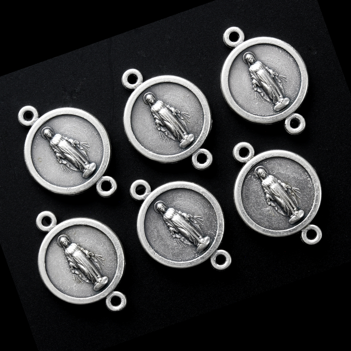 Miraculous Medal connector links that are oxidized silver plated base metal made in Italy