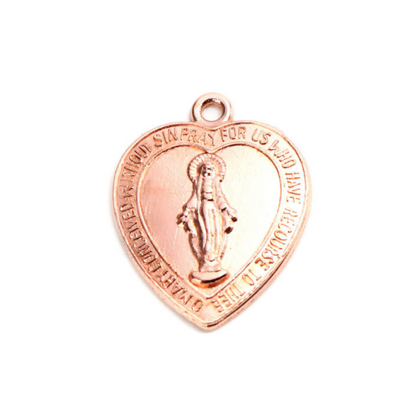 Heart Shaped Miraculous Mary Medal Charms - Rose Gold 5pcs