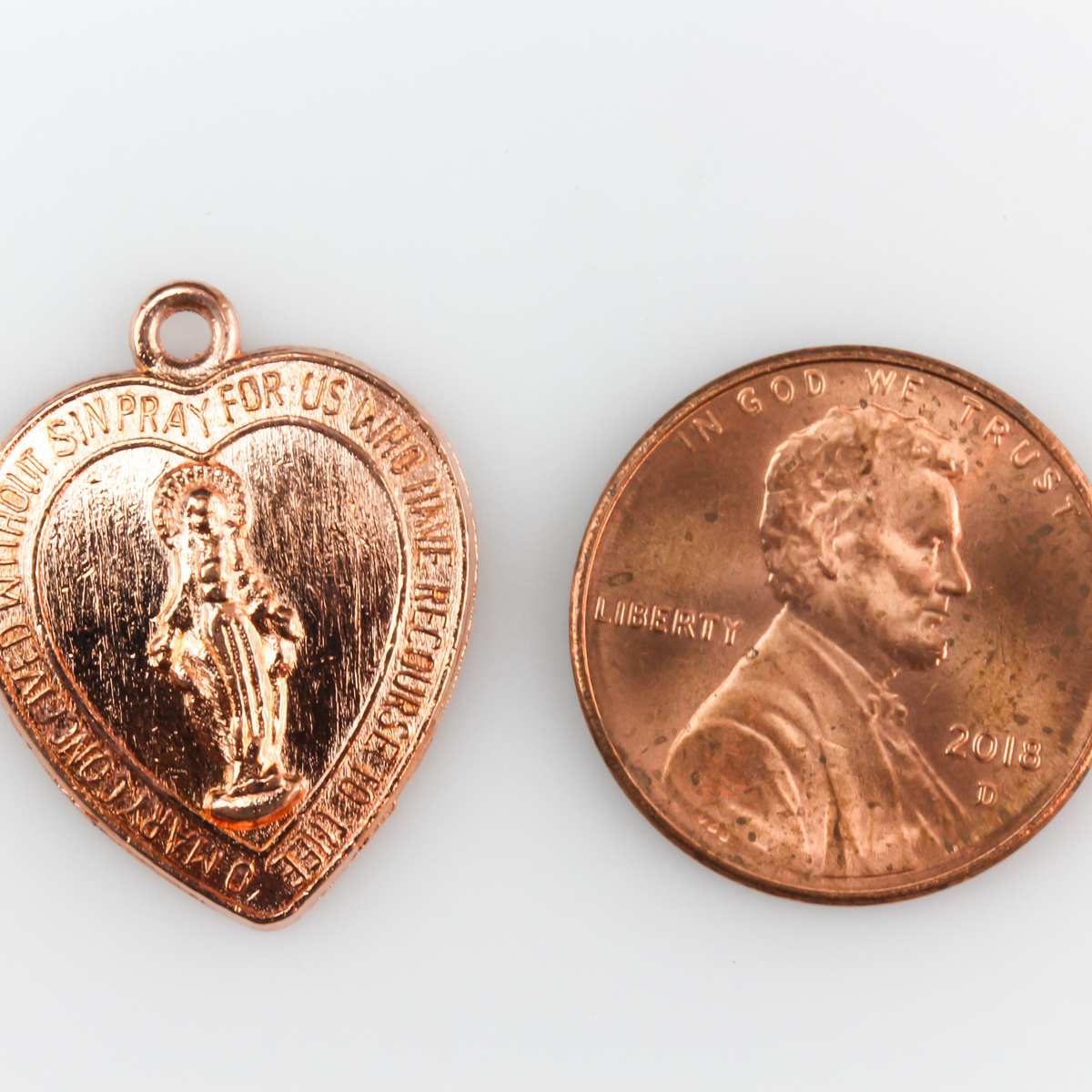 Heart Shaped Miraculous Mary Medal Charms - Rose Gold 5pcs