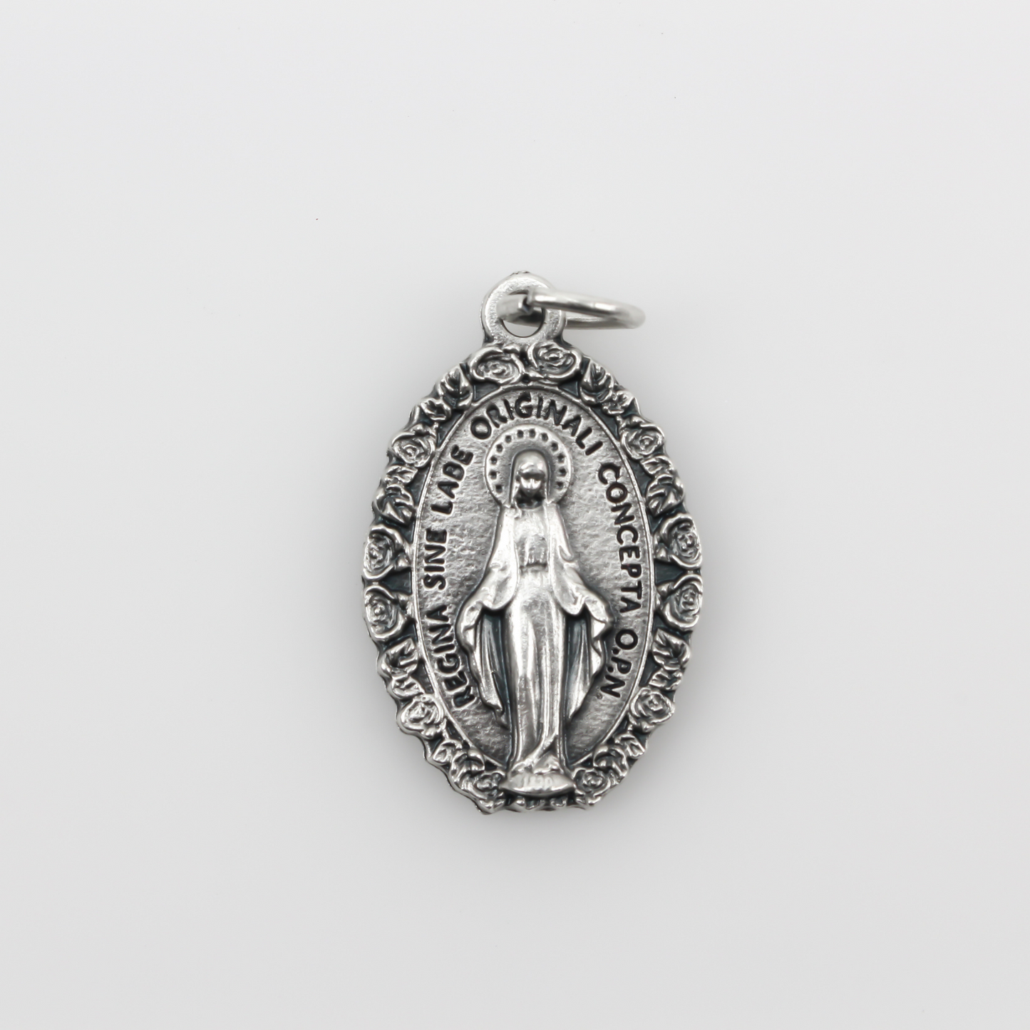 Miraculous Medal with Rose Border in Latin - Medal of the Immaculate Conception