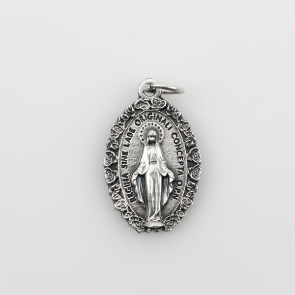 Miraculous Medal with Rose Border - 1" Latin Oval Medal of the Immaculate Conception