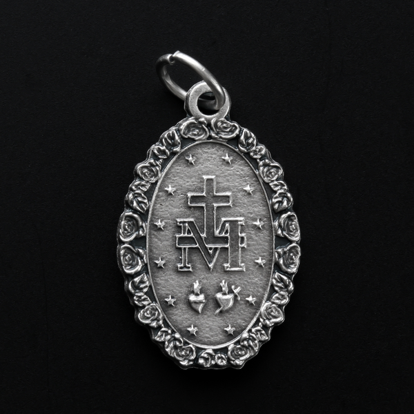 Miraculous Medal with Rose Border - 1" Latin Oval Medal of the Immaculate Conception