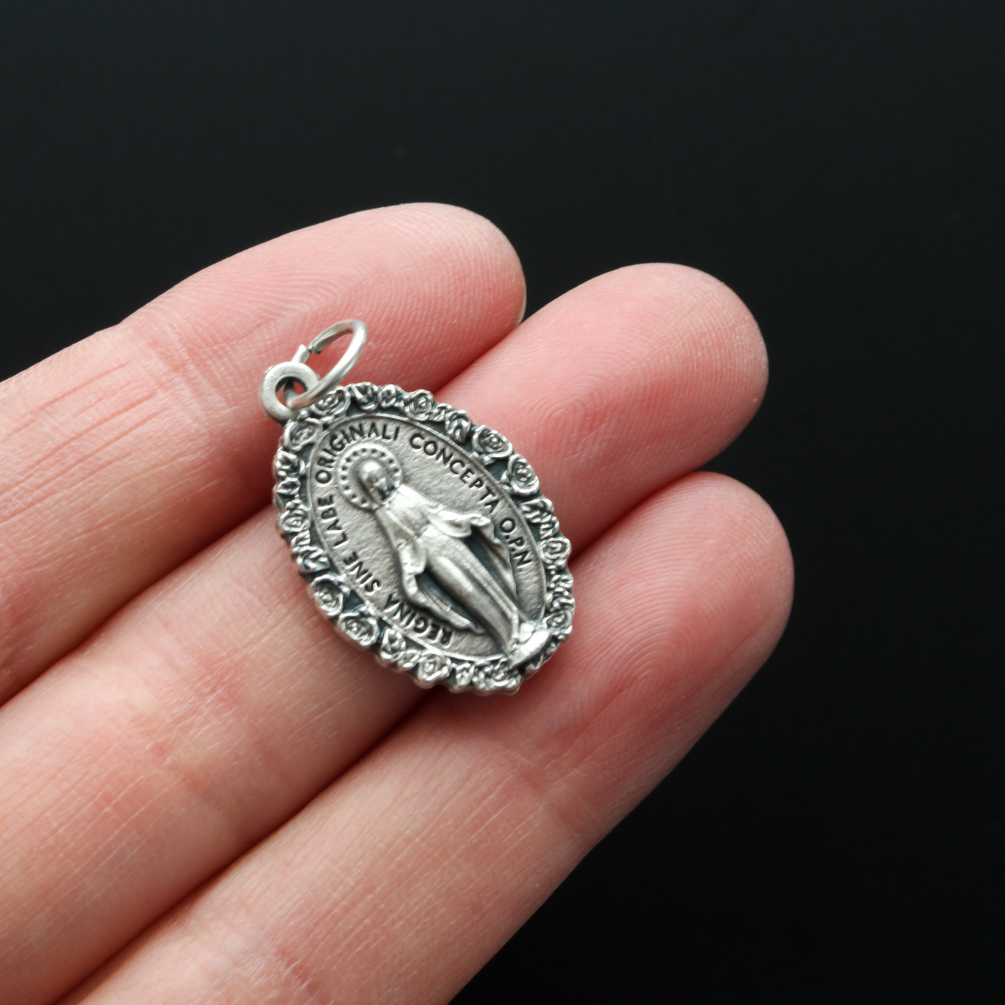 Miraculous Medal with Rose Border in Latin - Medal of the Immaculate Conception