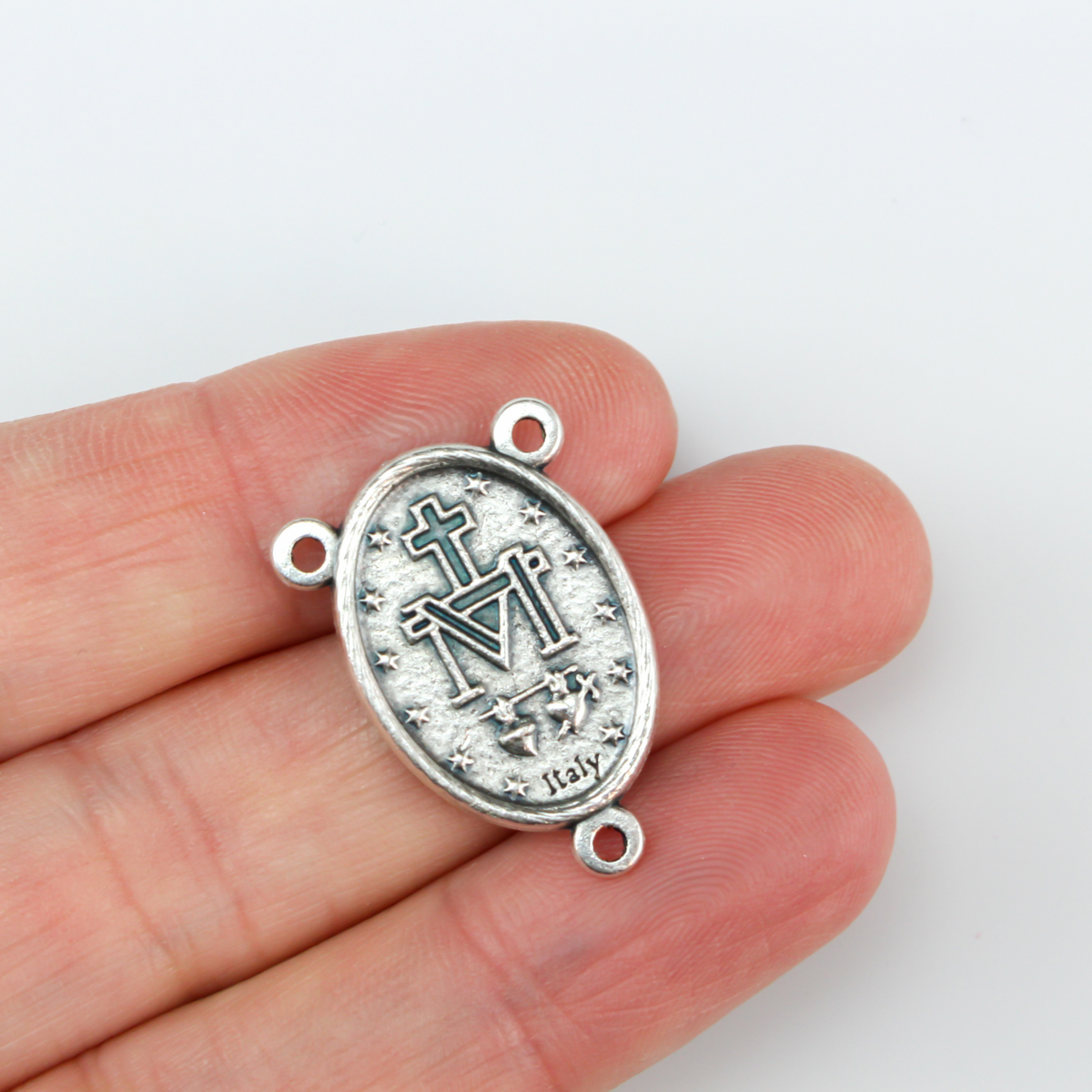 Miraculous Medal Oval Rosary Centerpiece in English, 1" long - Made in Italy
