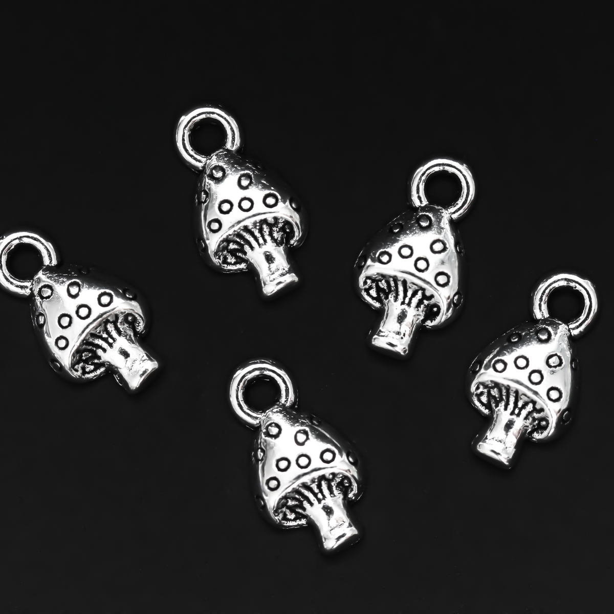 Mini Mushroom Charms - Silver Tone Color 13x8mm - 25pcs