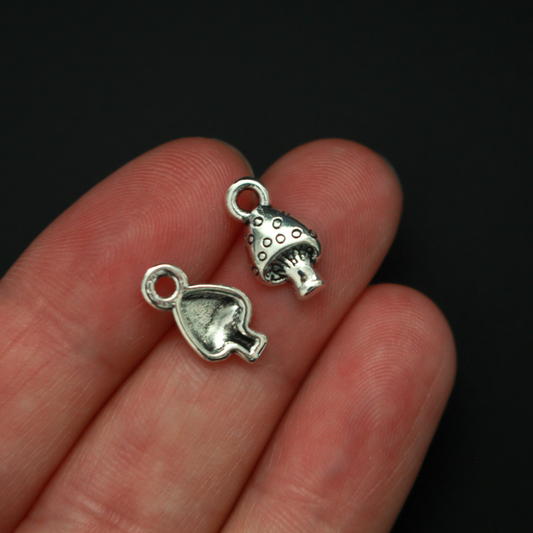 Mini Mushroom Charms - Silver Tone Color 13x8mm - 25pcs
