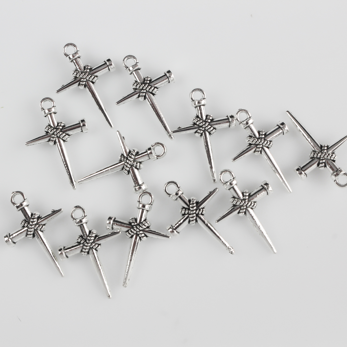 Nail Cross Charms - Christian Cross Pendant Reminder of the Crucifixion of Jesus 24mm Long - 25 pieces