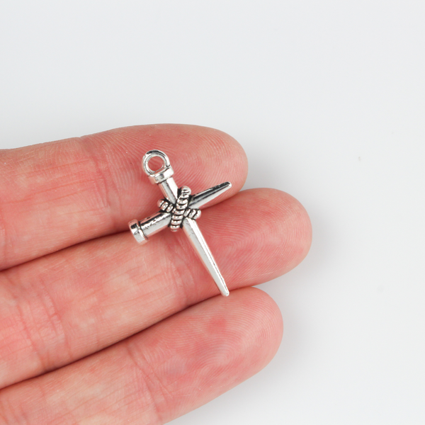 Nail Cross Charms - Christian Cross Pendant Reminder of the Crucifixion of Jesus 24mm Long - 25 pieces
