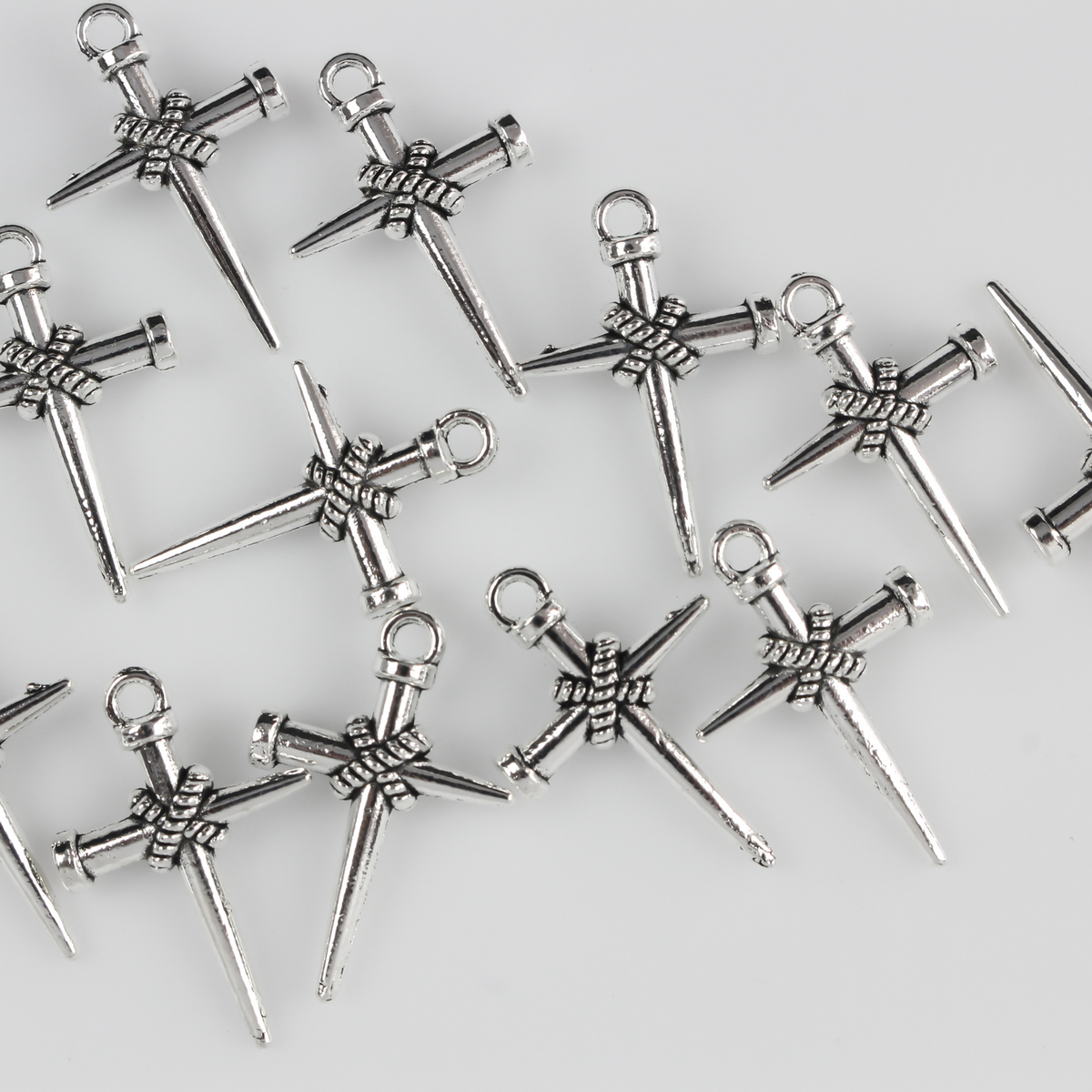 Nail Cross Charms - Christian Cross Pendant Reminder of the Crucifixion of Jesus 24mm Long - 25 pieces