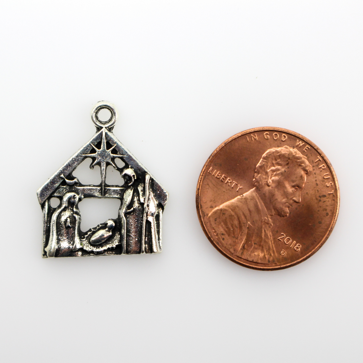Silver Holy Family Nativity Creche Charms - Christmas Star of Bethlehem, 5pcs