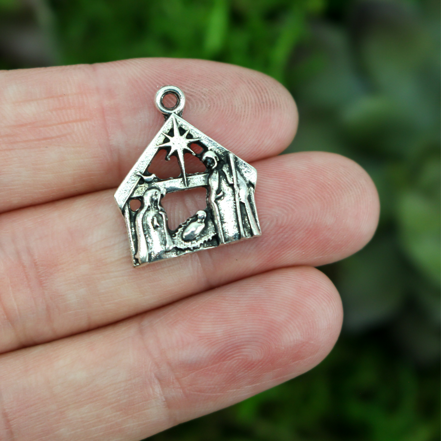 Silver Holy Family Nativity Creche Charms - Christmas Star of Bethlehem, 5pcs