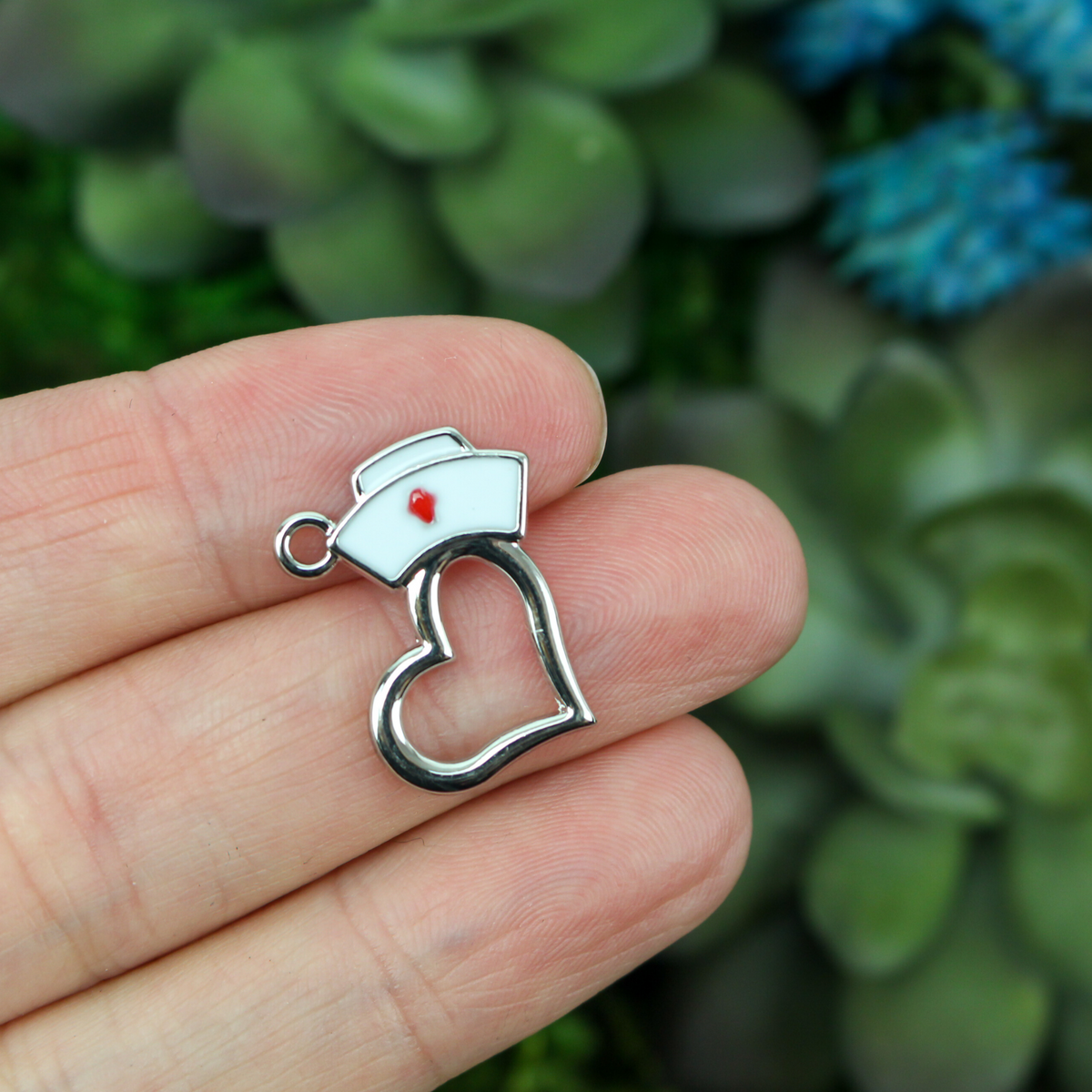 heart nurse cap enamel red cross charm