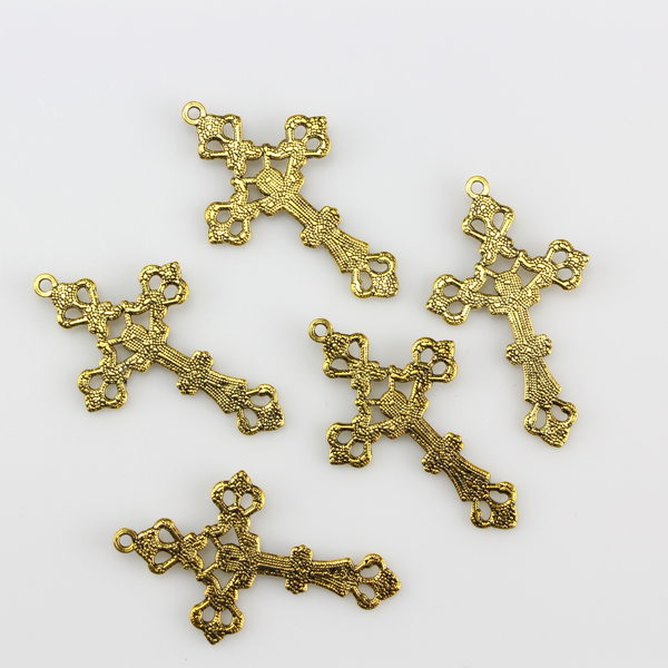 Ornate Jesus Crucifix Crosses - Antique Golden Color 43mm Long - 5pcs