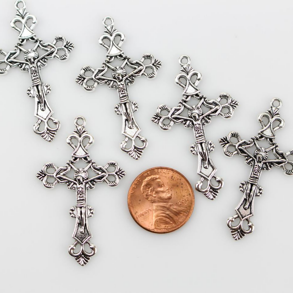 Ornate Crucifix Crosses 43mm Long Available in Silver, Bronze, Gold, & Red Copper - Sold in packs of 5