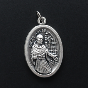 padre kolbe religious silver tone one inch medal made in italy