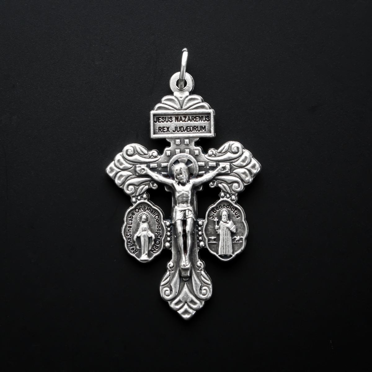 Italian three-way pardon of indulgence crucifix cross with a Miraculous Medal and Saint Benedict Medal