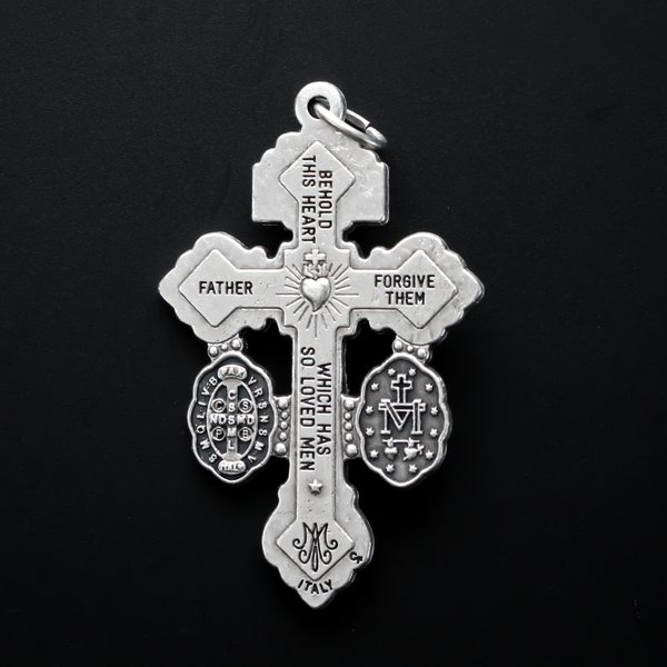 3 Way Pardon of Indulgence Crucifix with Miraculous Medal and Saint Benedict Medal 2-1/8" Long