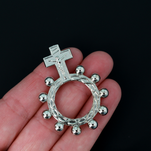 One decade rosary that features a Crucifix Cross at the top, 1 3/4 inches long.