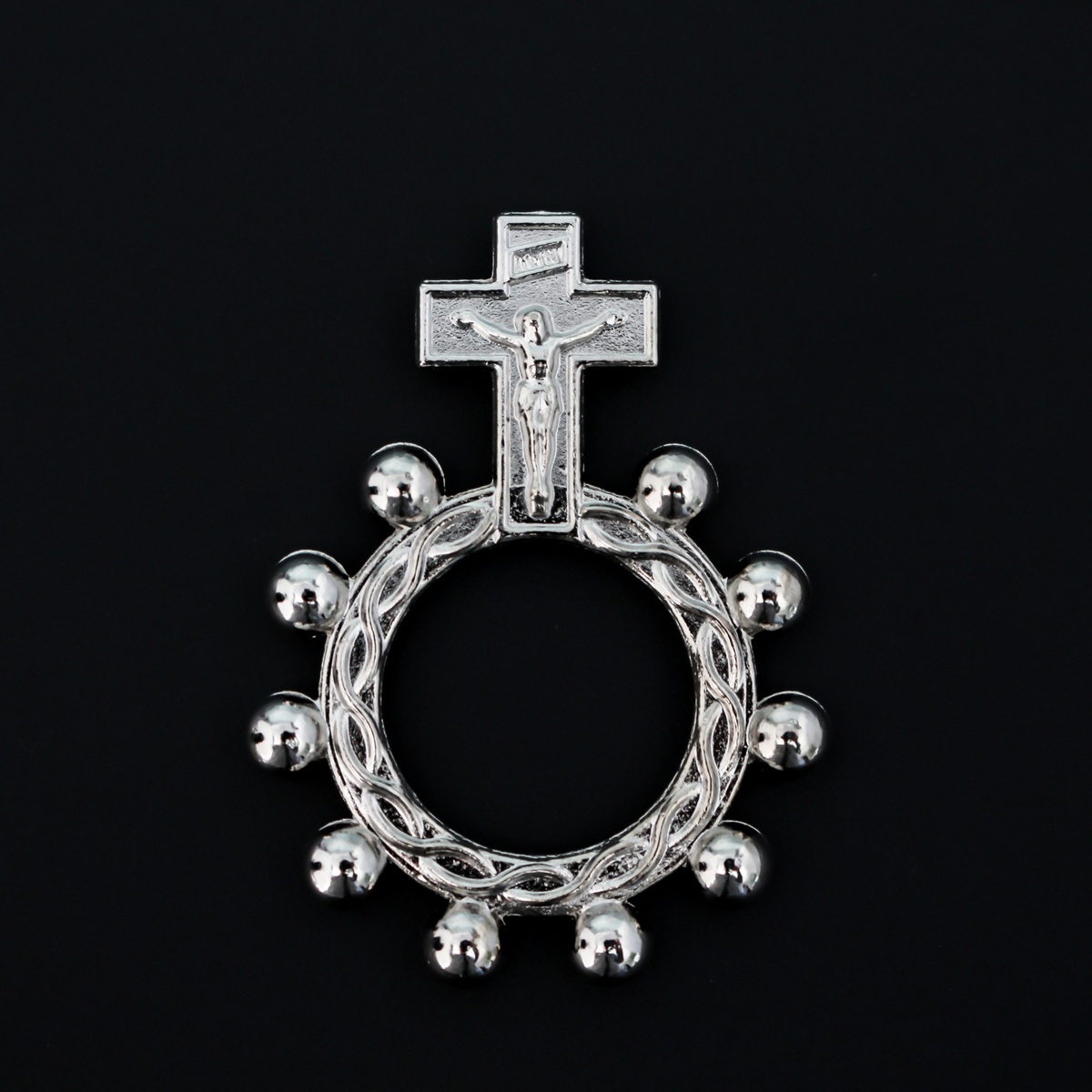 One decade rosary that features a Crucifix Cross at the top, 1 3/4 inches long.
