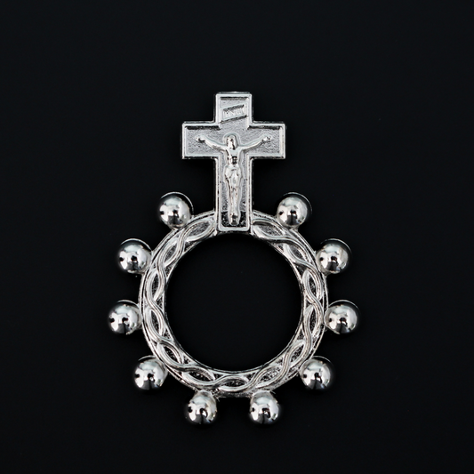 One decade rosary that features a Crucifix Cross at the top, 1 3/4 inches long.