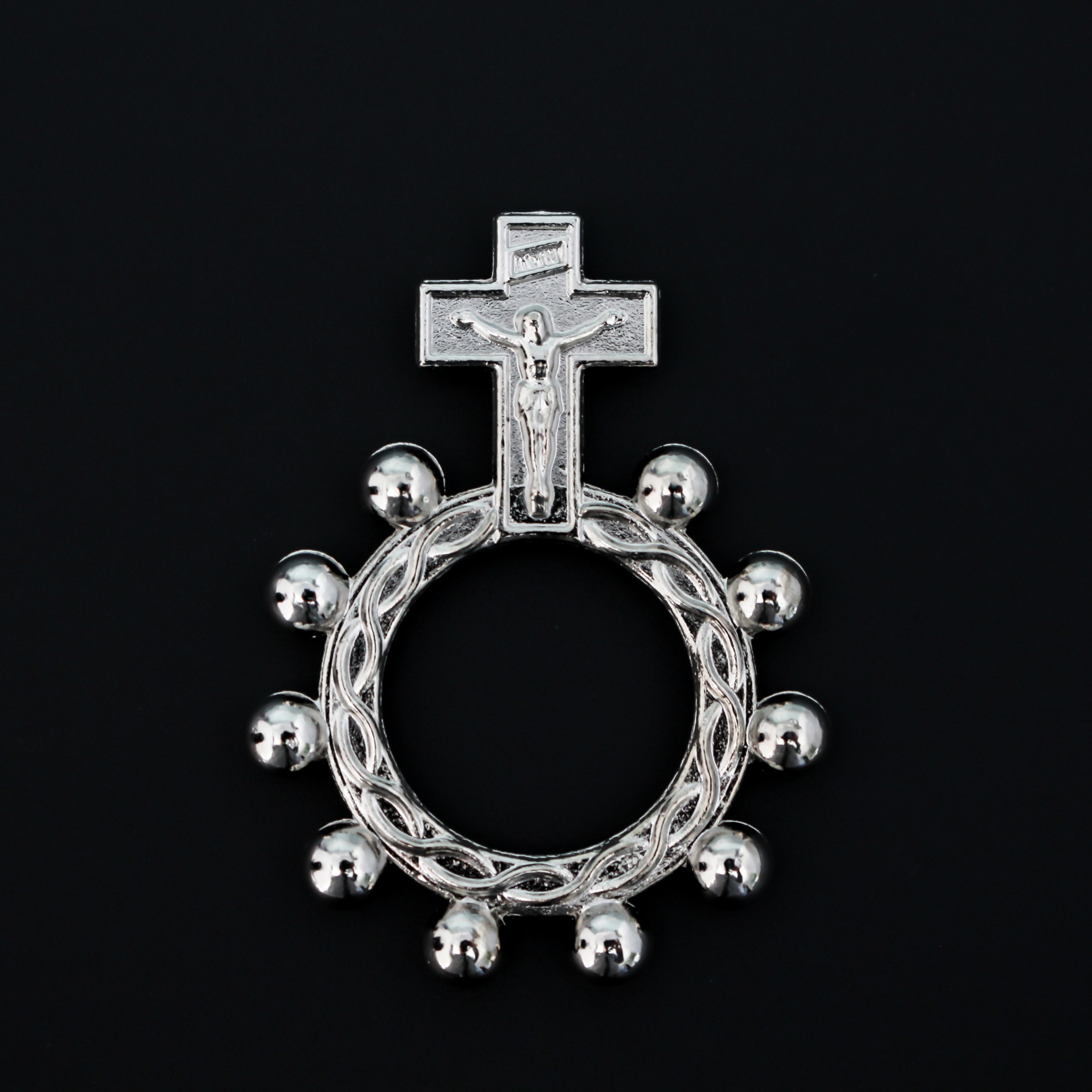One decade rosary that features a Crucifix Cross at the top, 1 3/4 inches long.