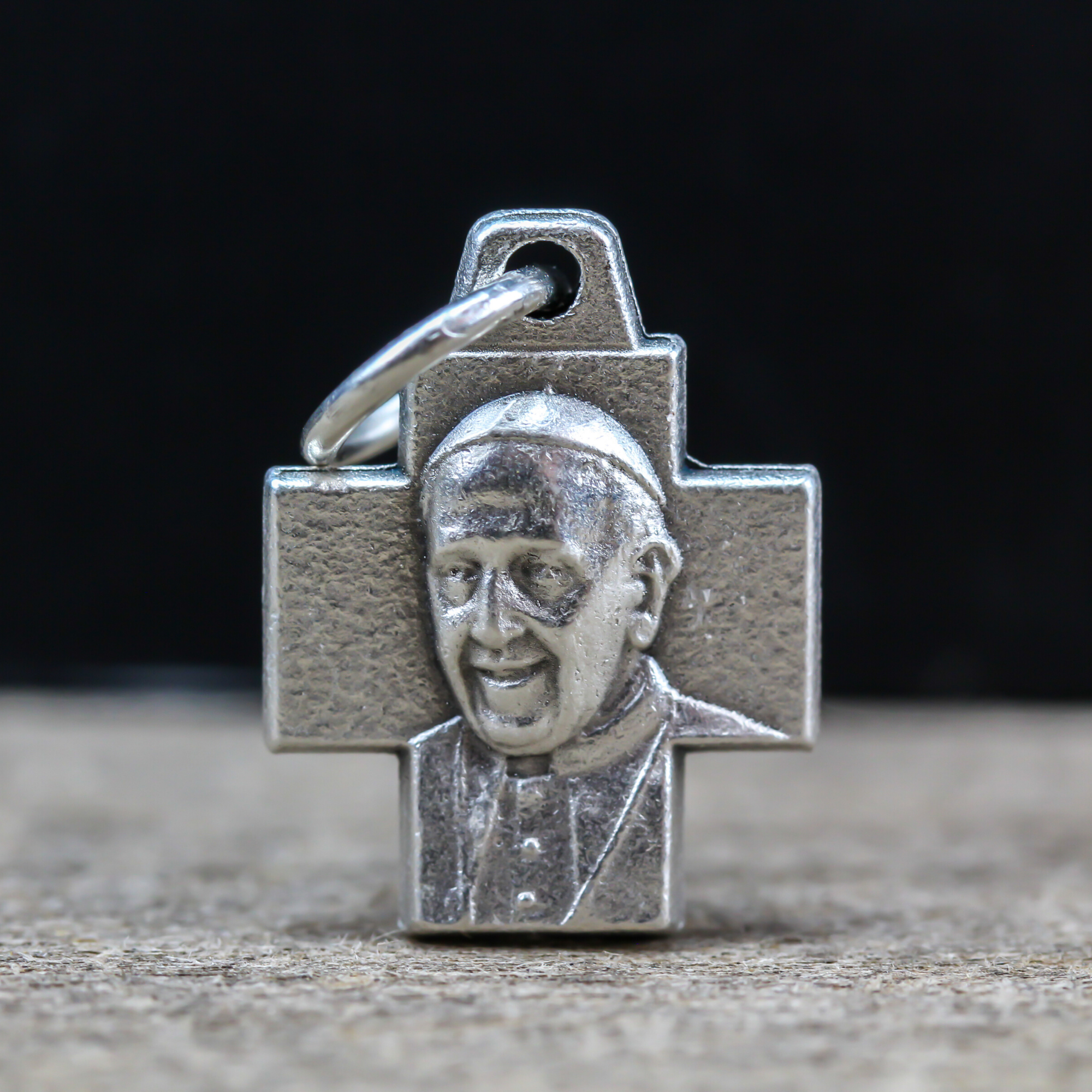 Pope Francis Alpha Omega cross pendant silver tone in color 5/8" long