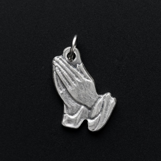 Praying Hands Silver Tone Charm - Pray For Us - Serenity Prayer Hands