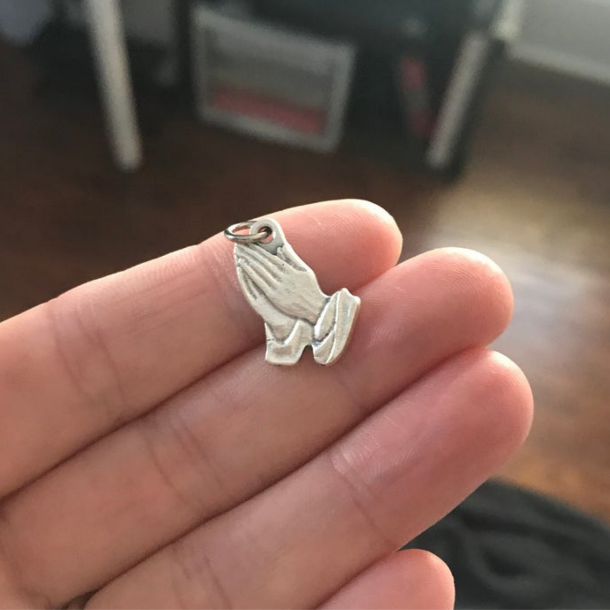 Praying Hands Silver Tone Charm - Pray For Us - Serenity Prayer Hands
