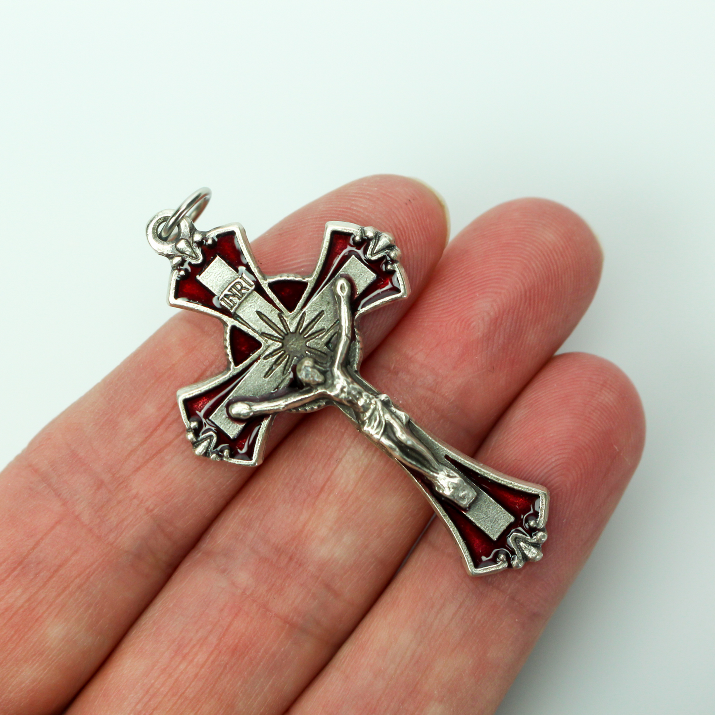 Red Enamel Crucifix Cross with Flared Edges 1-7/8" Long