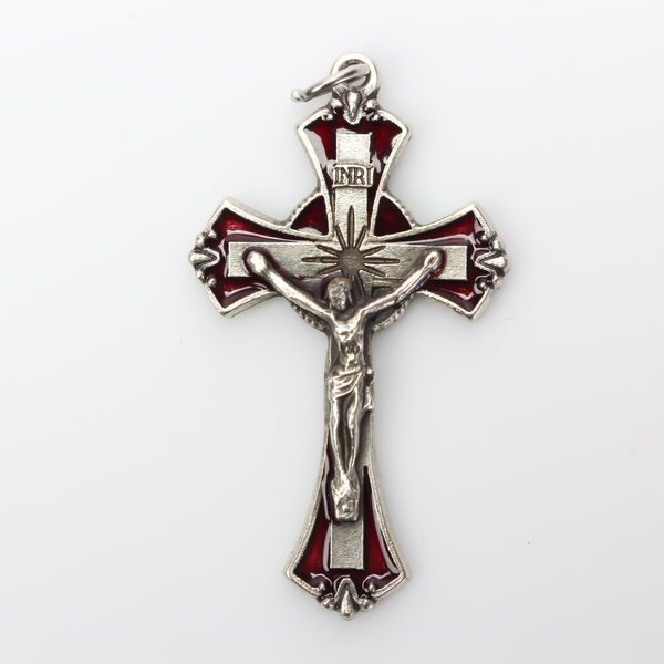 Red Enamel Crucifix Cross with Flared Edges 1-7/8" Long